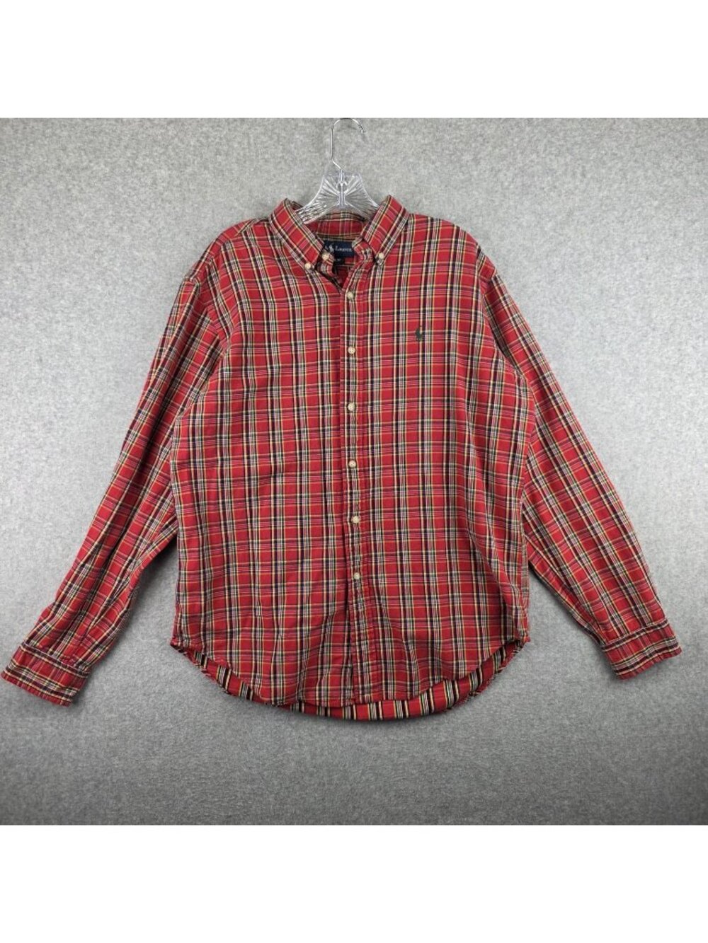 Polo Ralph Lauren Shirt Mens L Red Plaid Flannel Classic Fit Button Down Pony